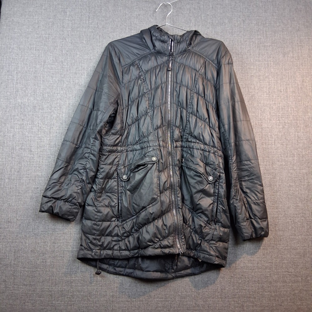 Athleta Black Quilted Hooded Parka Jacket Womens Large Full Zip